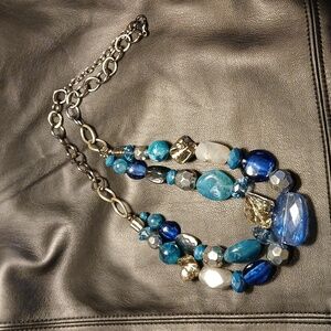 Ruby Rd Bead Necklace Turquoise Color  Blue Beads Faux Hematite Costume Jewelry